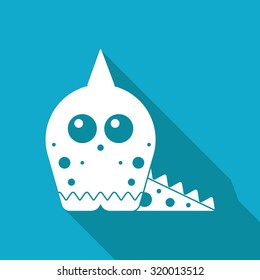 Vector white flat dinosaur lizard icon on blue background 