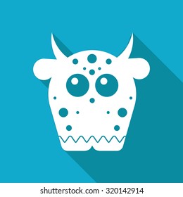 Vector white flat dinosaur monster icon on blue background 