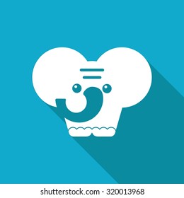 Vector white flat elephand icon on blue background 