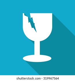 Vector white flat fragile icon on blue background 