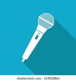 Vector White Flat Hand Microphone Icon On Blue Background 