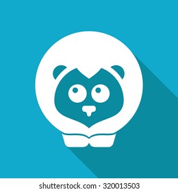 Vector white flat lion icon on blue background 
