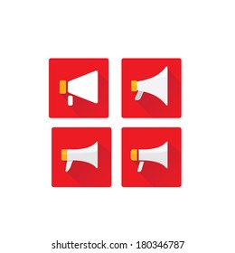 vector white flat megaphone icons set on red with long shadow