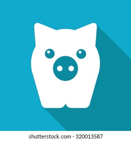 Vector white flat pig icon on blue background 