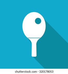 Vector white flat ping-pong single player icon on blue background 