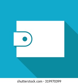 Vector white flat purse icon on blue background 