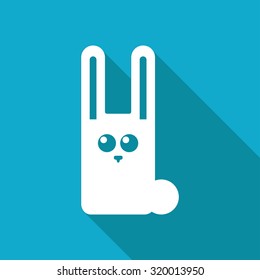 Vector white flat rabbit icon on blue background 