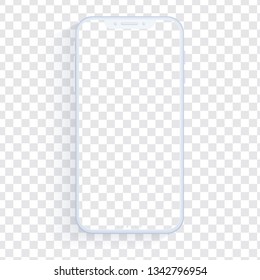 Vector white flat realistic smartphone mock up isolated on transparent background with blank screen. Perfect template for presentation your user interface design. 