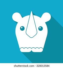 Vector white flat rhinoceros icon on blue background 