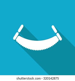 Vector white flat saw icon on blue background . Industrial equipment 