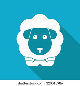 Vector white flat sheep icon on blue background 