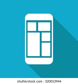 Vector white flat smartphone icon on blue background 