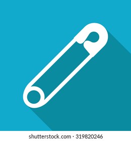 Vector white flat tailor pin icon on blue background 