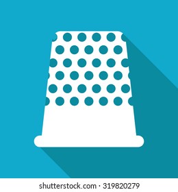Vector white flat tailor thimble for finger icon on blue background 