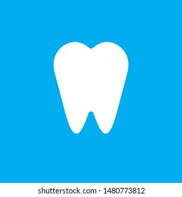 Vector white flat tooth icon isolated on blue background