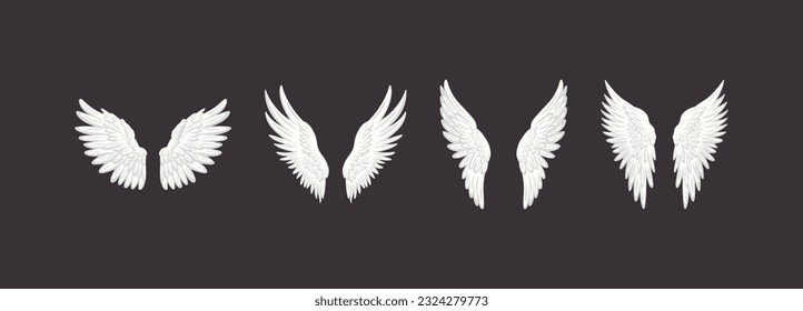 Vector White Flat Wing Icon Set. Vintage Angel Wings, Icons, Design Template, Clipart Collection. Cupid, Bird Wings. Vector illustration svg