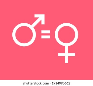 Señal de igualdad de mujeres blancas y blancas aisladas en el fondo rosado. Ilustración de los derechos de la mujer feminista