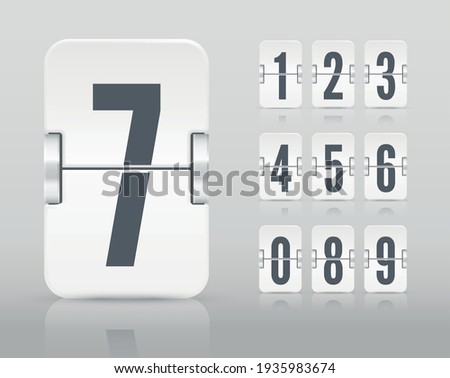 Vector white flip scoreboard template with numbers and reflections for white countdown timer or calendar isolated on light background.