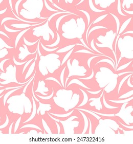 Vector white floral seamless pattern on a pink background.