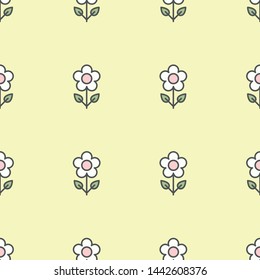 Vector white flower leaves seamless pattern yellow background fabric textile 