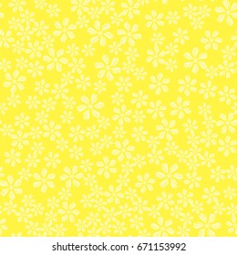 Vector White Flower Seamless Pattern Isolated on Spring Yellow Background