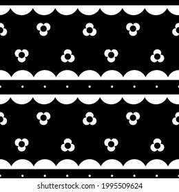 Vector White Flowerly Border on Black seamless pattern background. Perfect for fabric, wallpaper and scrapbooking projects.