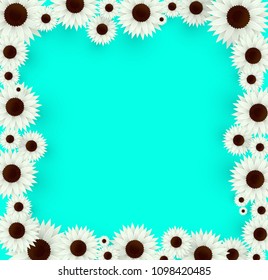 Vector white flowers illustration. 3D floral background. Spring print.