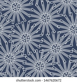 Vector White Flowers on Blue Seamless Repeat Pattern