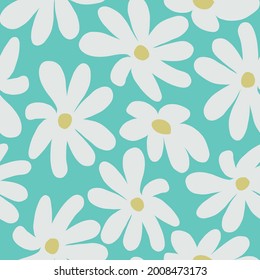 Vector White flowers on mint green background, retro style perfect for fashion, textile, fabric, pillow throws, phone cases, tablet cases,