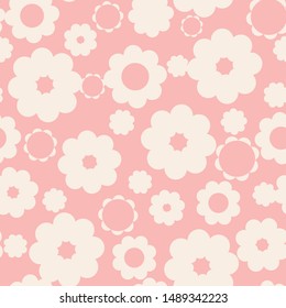 Vector white flowers on a pink background seamless pattern. Ideal for baby clothes and bedroom decoration for babies and toddlers, bags wallpaper, giftwrap, bedding, scrapbooking project. Cute pattern