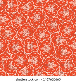 Vector White Flowers on Red Seamless Repeat Pattern