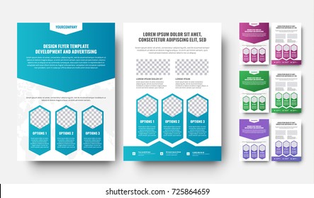 Vector white flyer template with gradient design elements. Design brochure with a place for photos and information.