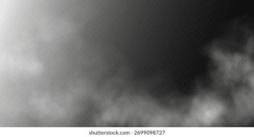 Vektor weißer Nebel oder Dampfpfad auf dunklem Hintergrund.