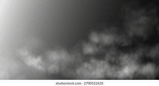 Vector white fog or steam trail on a dark background.
