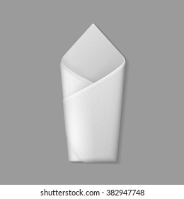Vector White Folded Envelope Napkin Top View Isolated on Background. Table Setting