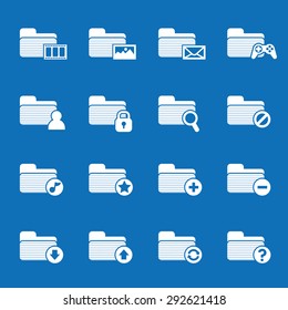 vector white folder icons set on blue