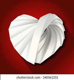Vector for White folding paper heart on red background for Valentine Season.