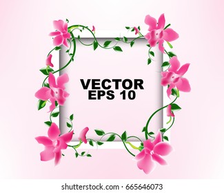 Vector: White Frame with Orchid Flowers template design can be used for invitation, greeting card and magazine