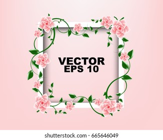 Vector: White Frame with peach Flowers template design can be used for invitation, greeting card and magazine