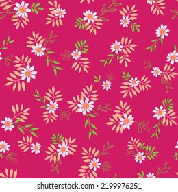 Vector white free daisy bunches garden ditsy on shocking pink seamless pattern. Fashion allover fabric print, textiles, clothing, wrapping, packaging and much more
