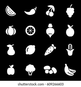 Vector white fruit and vegetables icons set