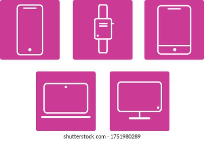 Iconos de gadget blanco vector con fondo rosa
