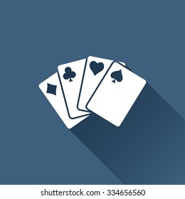 Vector white game cards icon on dark background 