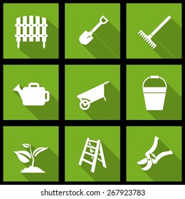 Vector white garden icons set on green
