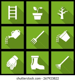Vector white garden icons set on green