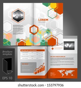 Vector white geometric brochure template design with honeycomb. EPS 10