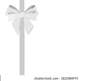 Vector white gift bow with ribbon on a white background. Flat cartoon style. For gift certificates, greeting cards. Simple design.