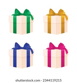 Vector white gift box with colorful bow isolated