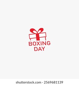 Vector a white gift box with a red ribbon with text. Boxing day illustration isolated on white background.