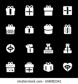 Vector white gift icons set on black background